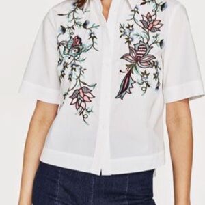 ZARA Embroidered Short Sleeve Button Down Top - EUC